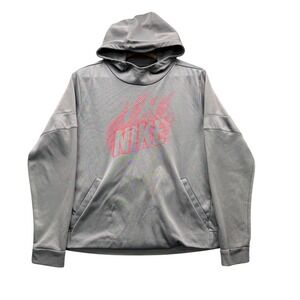 Nike Dri-FIT Hoodie Men's Size XL Gray Flame Logo Athletic Sweatshirt